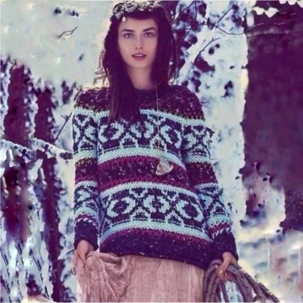 FREE PEOPLE Silver Reed Fair Aisle Sweater size small - Picture 5 of 11